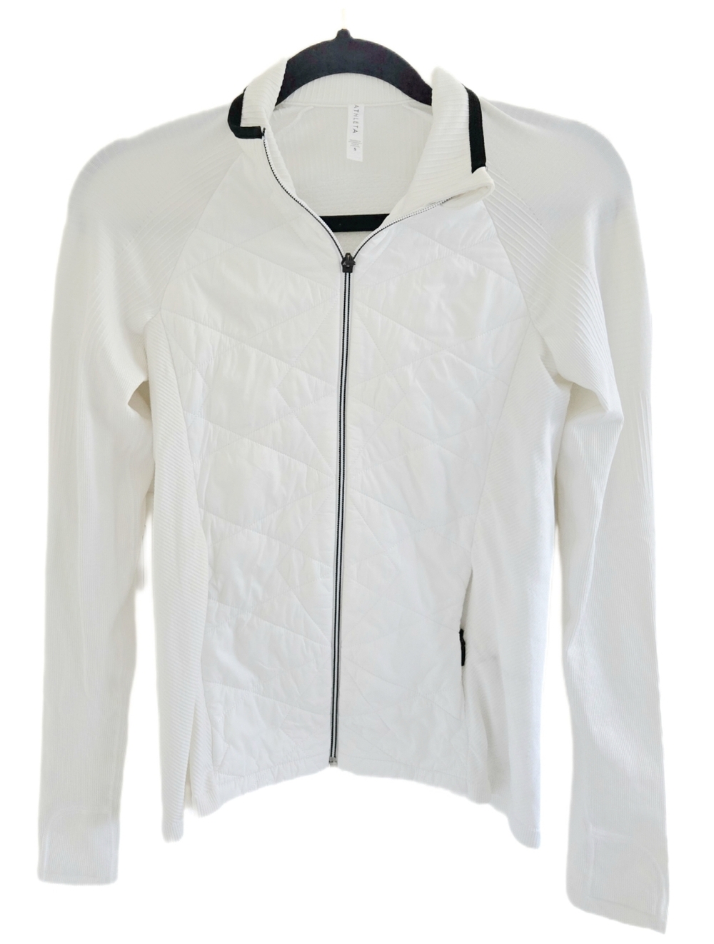 Athleta White Hybrid Quilted Jacket Full Zip Athletic Running Jacket - Small